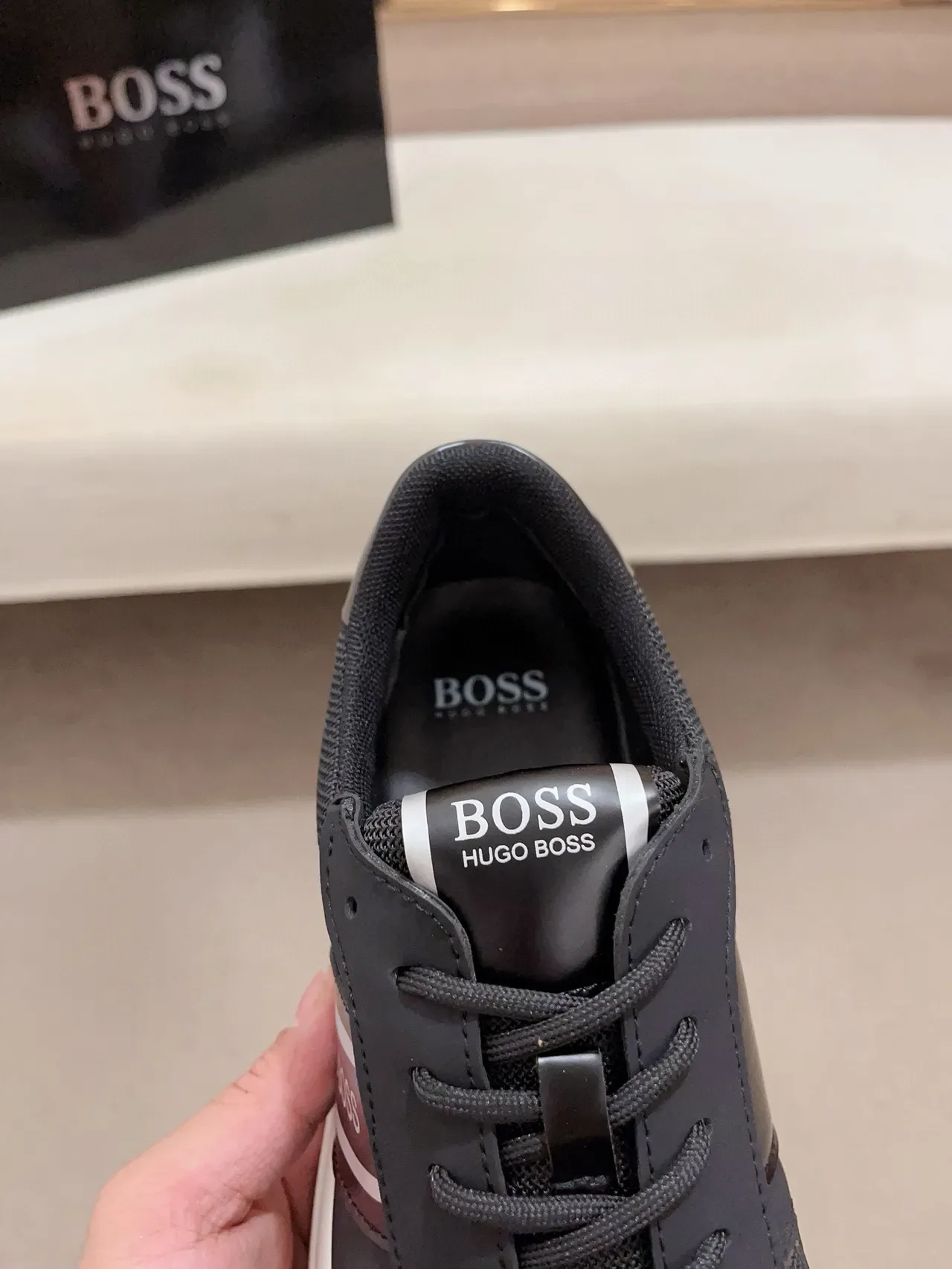 Hugo Boss কালো সাদা মেশ এবং সিন্থেটিক আপার লেয়ার্ড প্ল্যাটফর্ম সোল লাইফস্টাইল স্নিকার্স 6