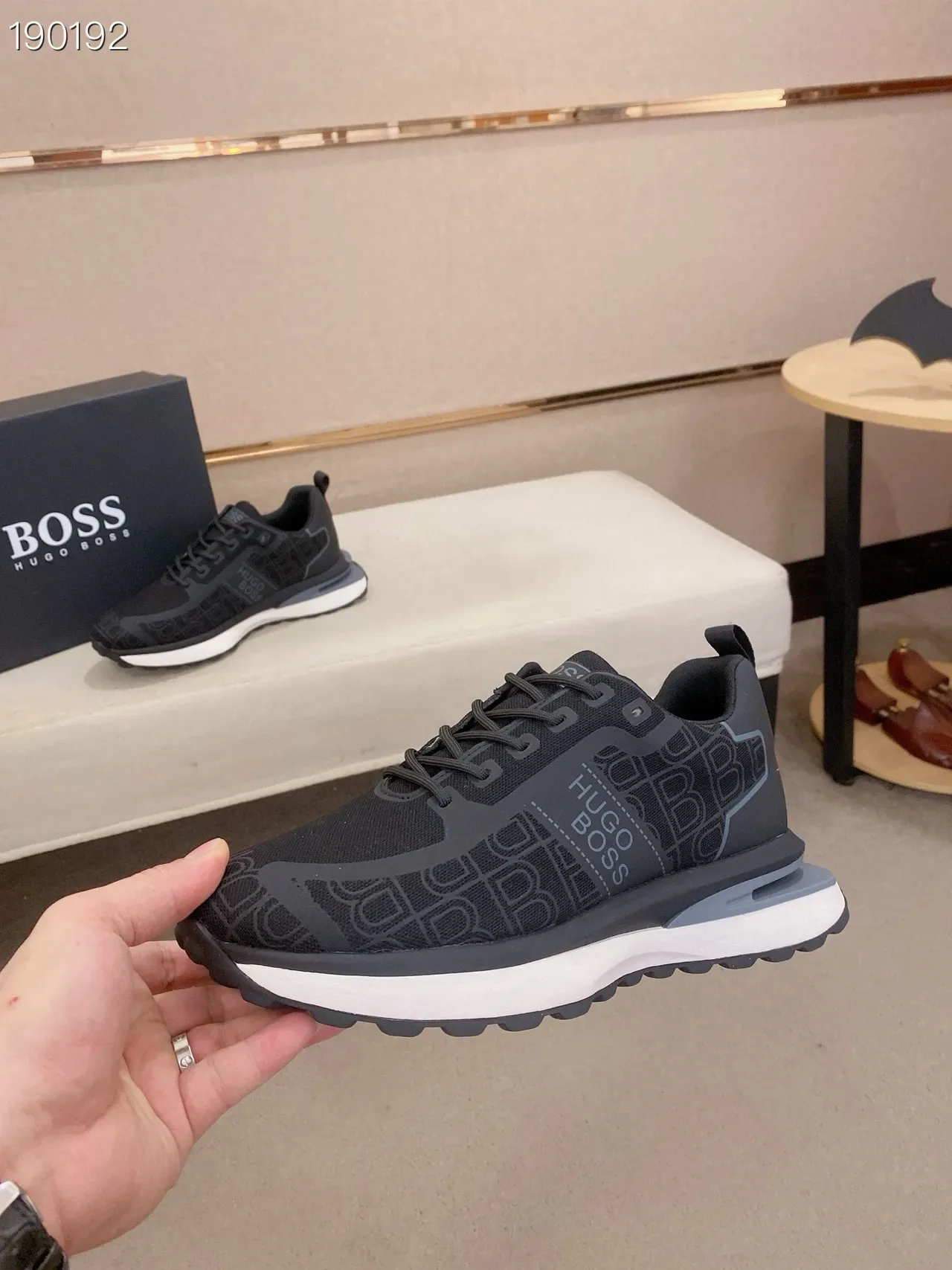Hugo Boss Black White Monochromatic Tonal Logo Print Lifestyle Sneakers 4