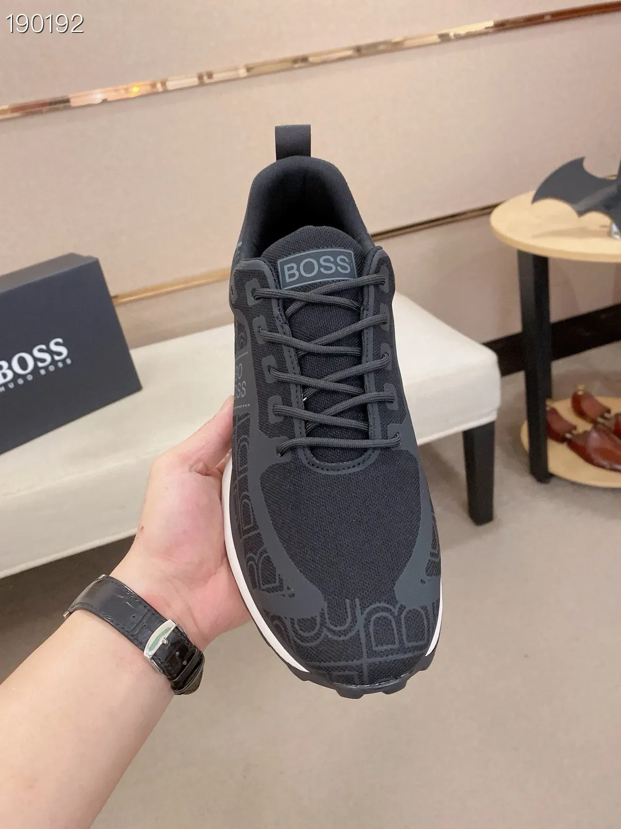 Hugo Boss Black White Monochromatic Tonal Logo Print Lifestyle Sneakers 5