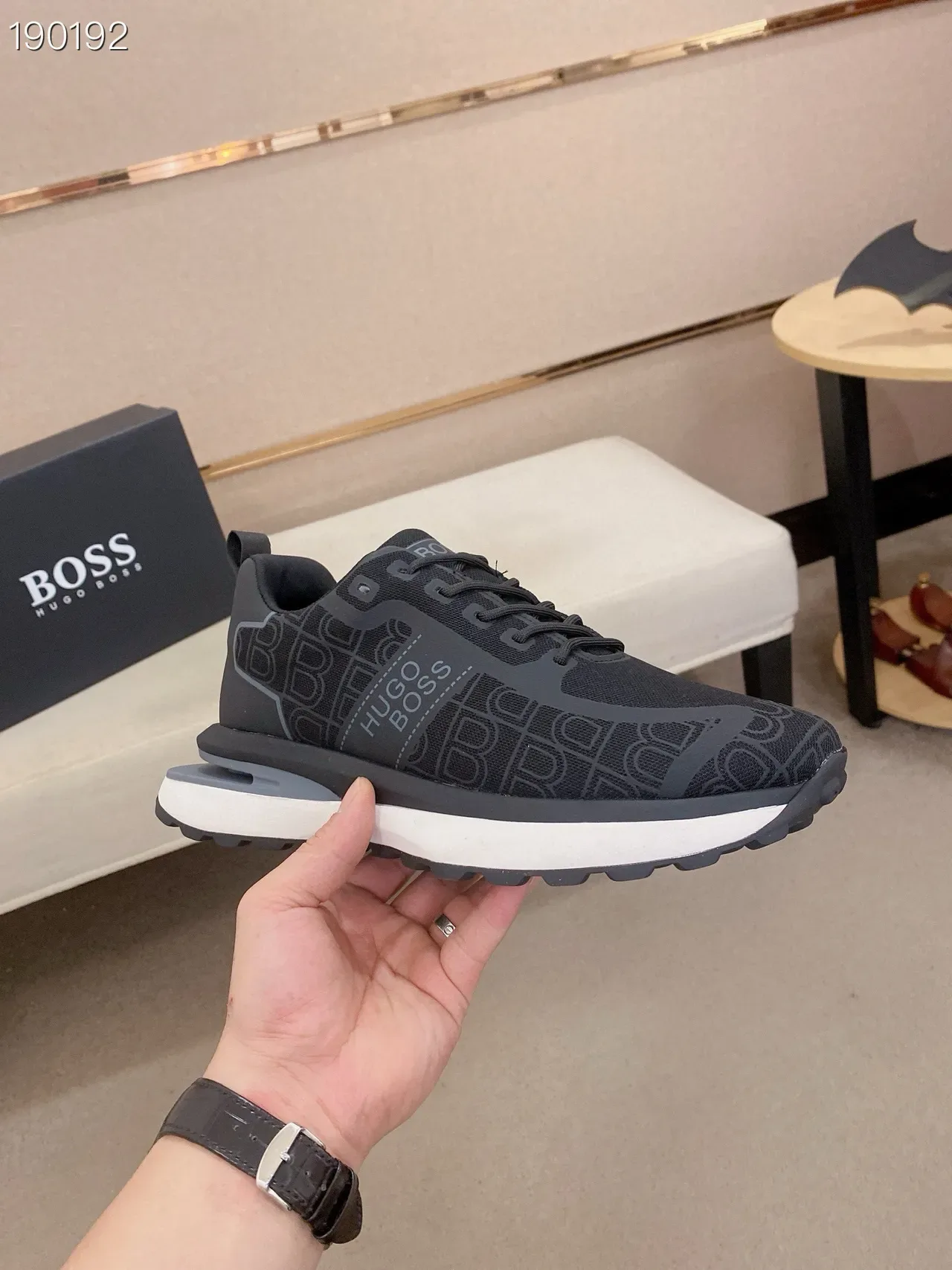Hugo Boss Black White Monochromatic Tonal Logo Print Lifestyle Sneakers 7