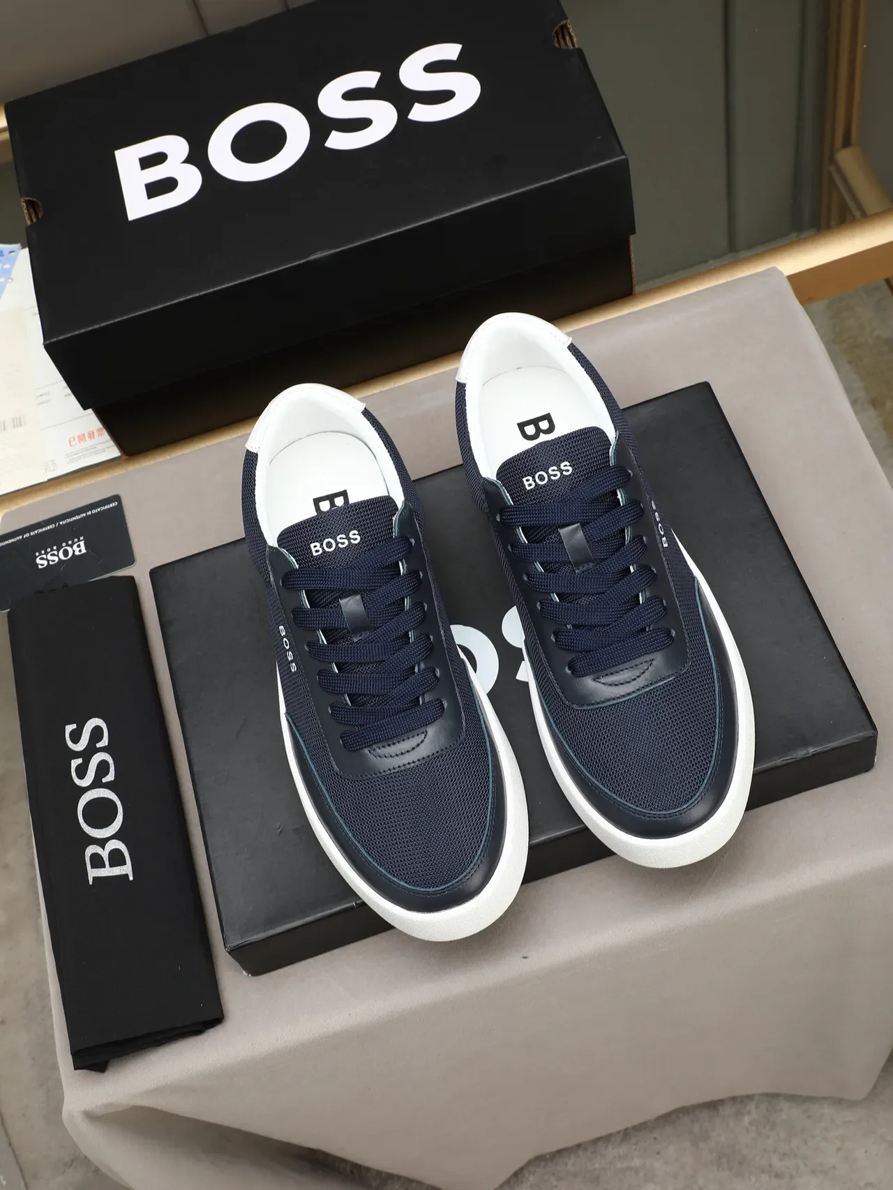 Hugo Boss Zapatillas Lifestyle Navy White Malla Y Cuero Suela Plataforma 2