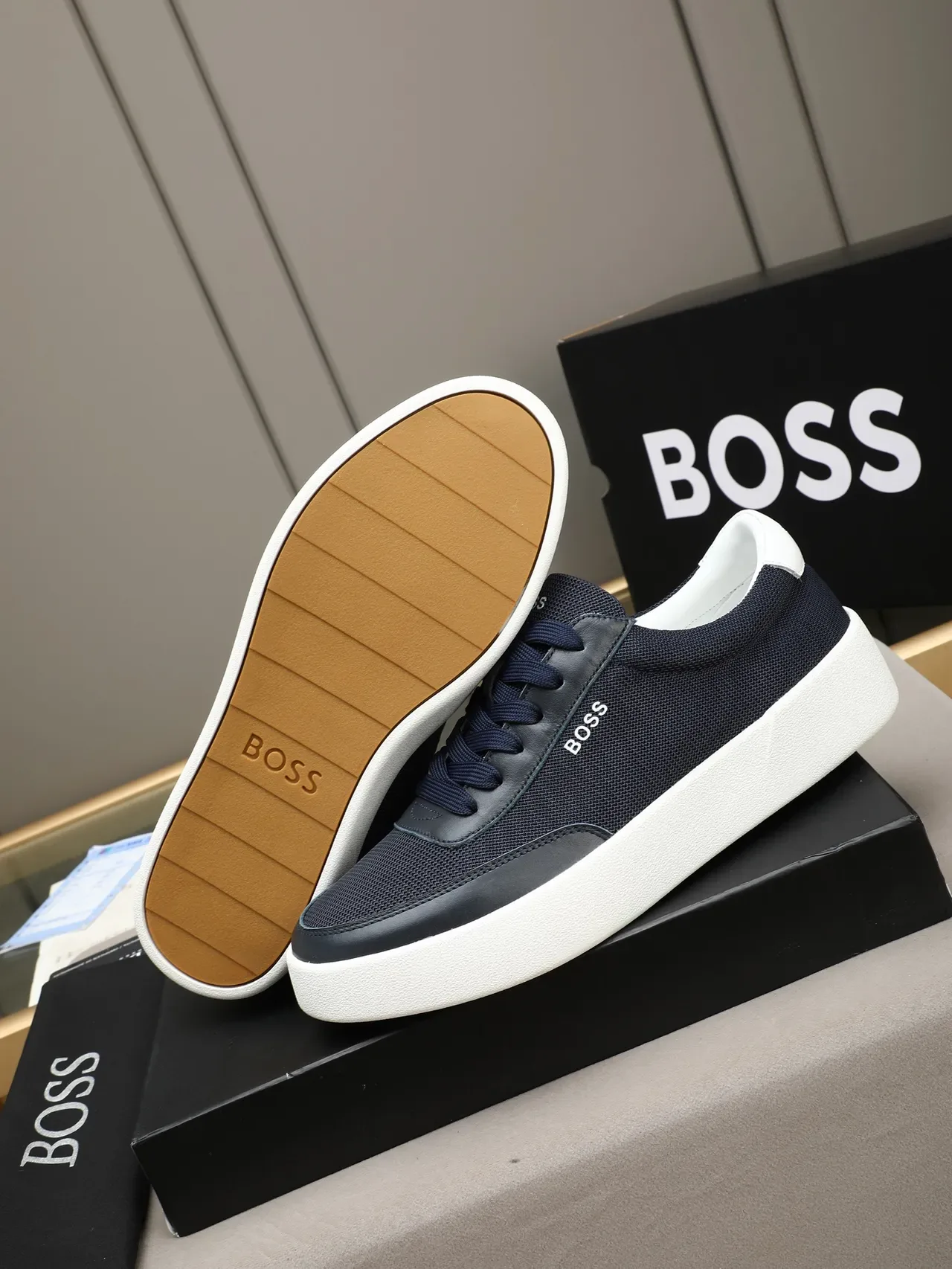 Hugo Boss Zapatillas Lifestyle Navy White Malla Y Cuero Suela Plataforma 4