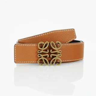 Loewe Anagram Belt بني بيج مقصوص أبيض خياطة تباين حزام جلد