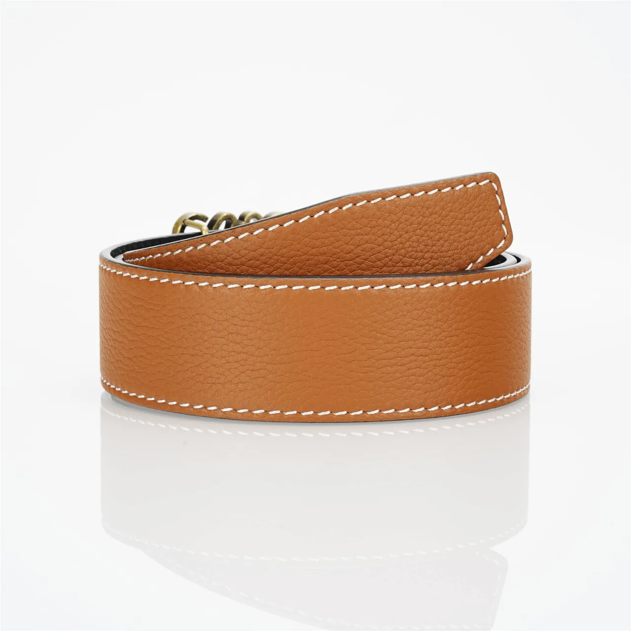 Loewe Anagram Belt Brown Beige Pebbled White Contrast Stitching Leather Belt 3