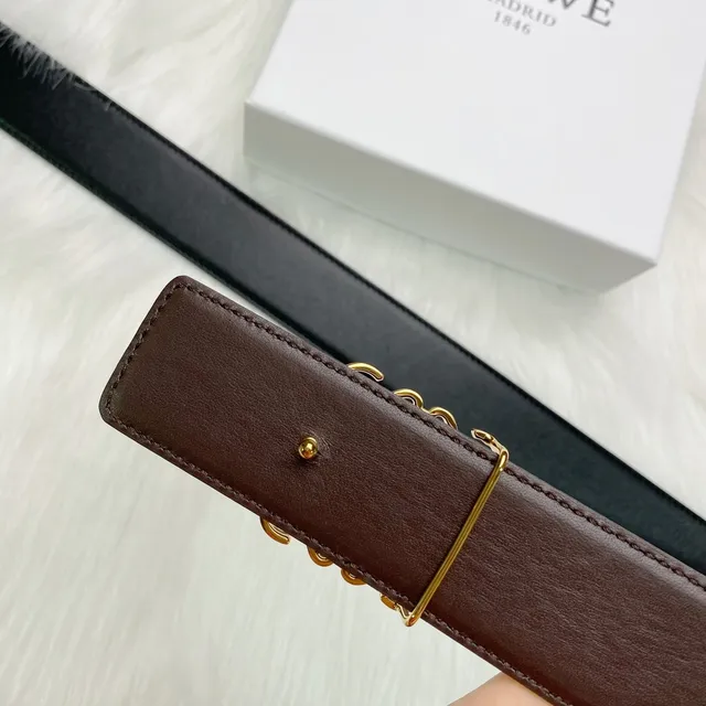 Loewe Anagram 黑色金色 光滑扣头 皮革皮带 7