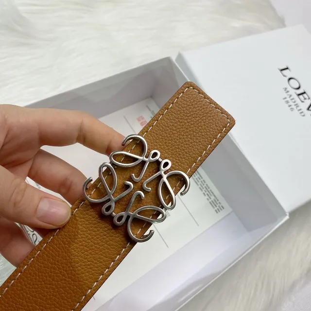 Loewe Gate بني بيج مقصوص تطريز مقارن حزام جلد 3