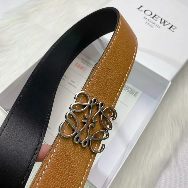Loewe Gate بني بيج مقصوص تطريز مقارن حزام جلد 5