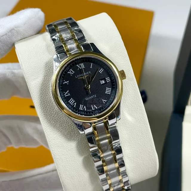Longines काला सोना दो टोन स्टेनलेस स्टील गिलोचे डायल क्वार्ट्ज घड़ी 5