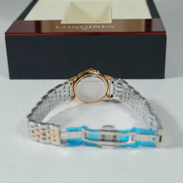 Longines सोने का श्वेत गुलाब स्टेनलेस स्टील डायमंड-बेज़ेल क्वार्ट्ज घड़ी 2