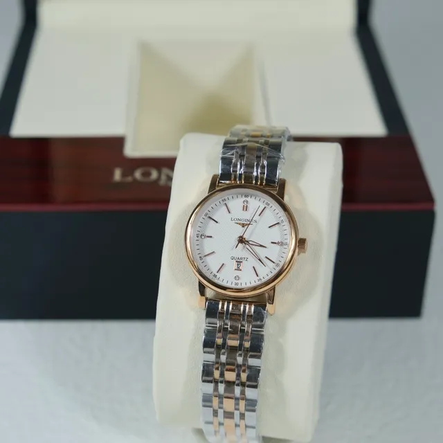 Longines सोने का श्वेत गुलाब स्टेनलेस स्टील डायमंड-बेज़ेल क्वार्ट्ज घड़ी 3