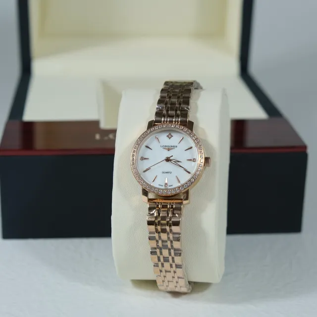 Longines सोने का श्वेत गुलाब स्टेनलेस स्टील डायमंड-बेज़ेल क्वार्ट्ज घड़ी 6