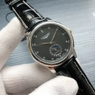 Longines Master Collection काला चांदी गोल स्टेनलेस स्टील केस चंद्रमा फेज जटिल यांत्रिक घड़ी