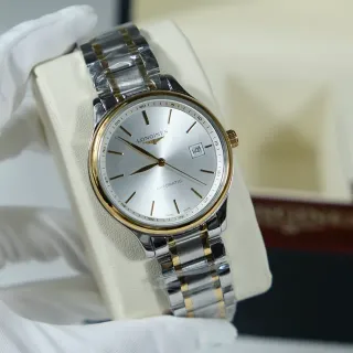 Longines Silver Gold Two-Tone Stainless Steel Sunray Dial Mechanical Watch
