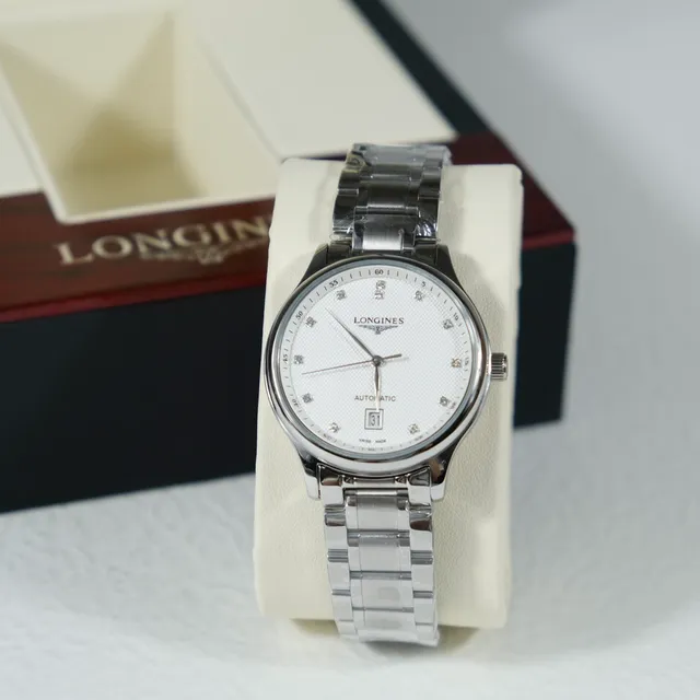 Longines Silver White Stainless Steel Guilloché Dial Mechanical Watch 5