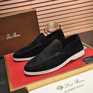 Loro Piana কালো সাদা সুয়েড রাবার সোল লোঅফার