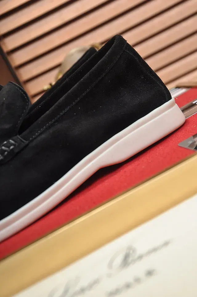 Loro Piana Loafer Negro Blanco Ante Suela Goma 2