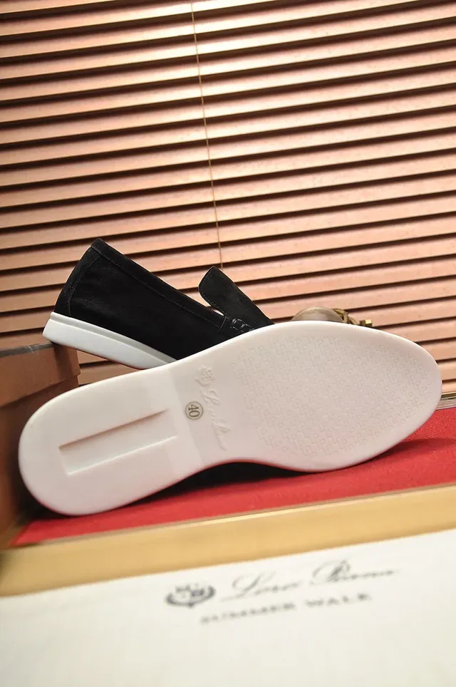 Loro Piana Loafer Negro Blanco Ante Suela Goma 4