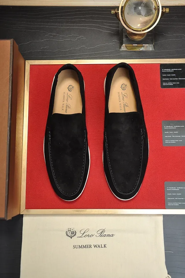 Loro Piana Loafer Negro Blanco Ante Suela Goma 6