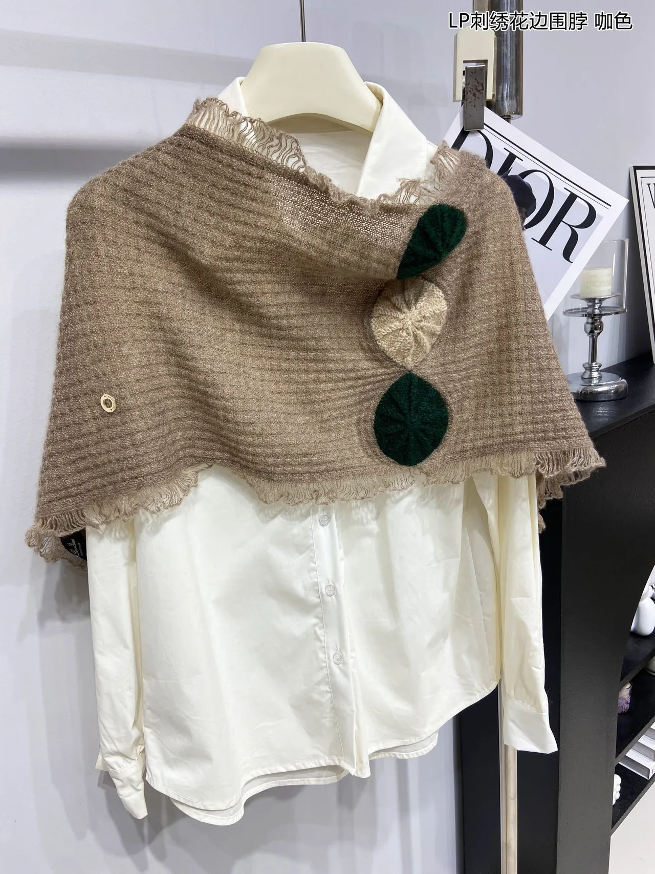Loro Piana Brown Green Embroidered Floral Motifs Fringed Hem Scarve 5
