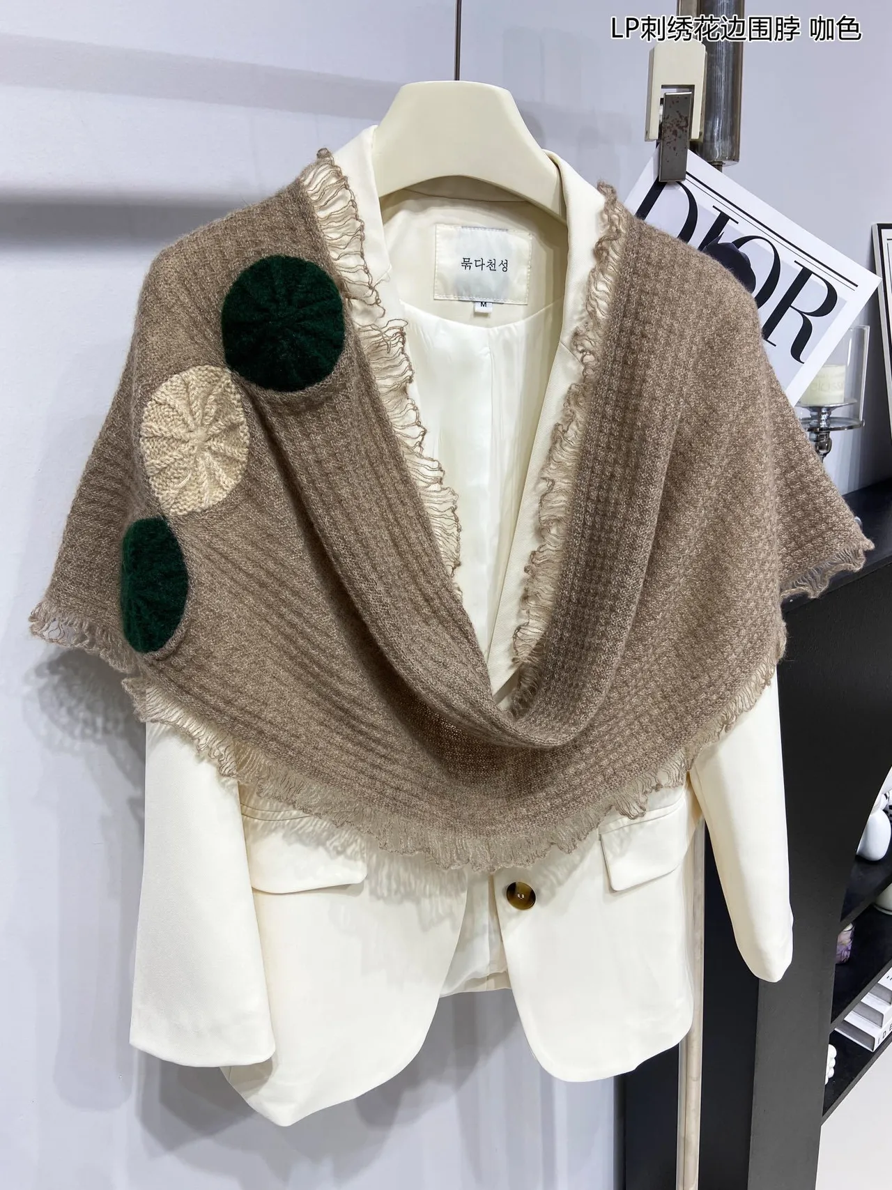 Loro Piana Brown Green Embroidered Floral Motifs Fringed Hem Scarve 7