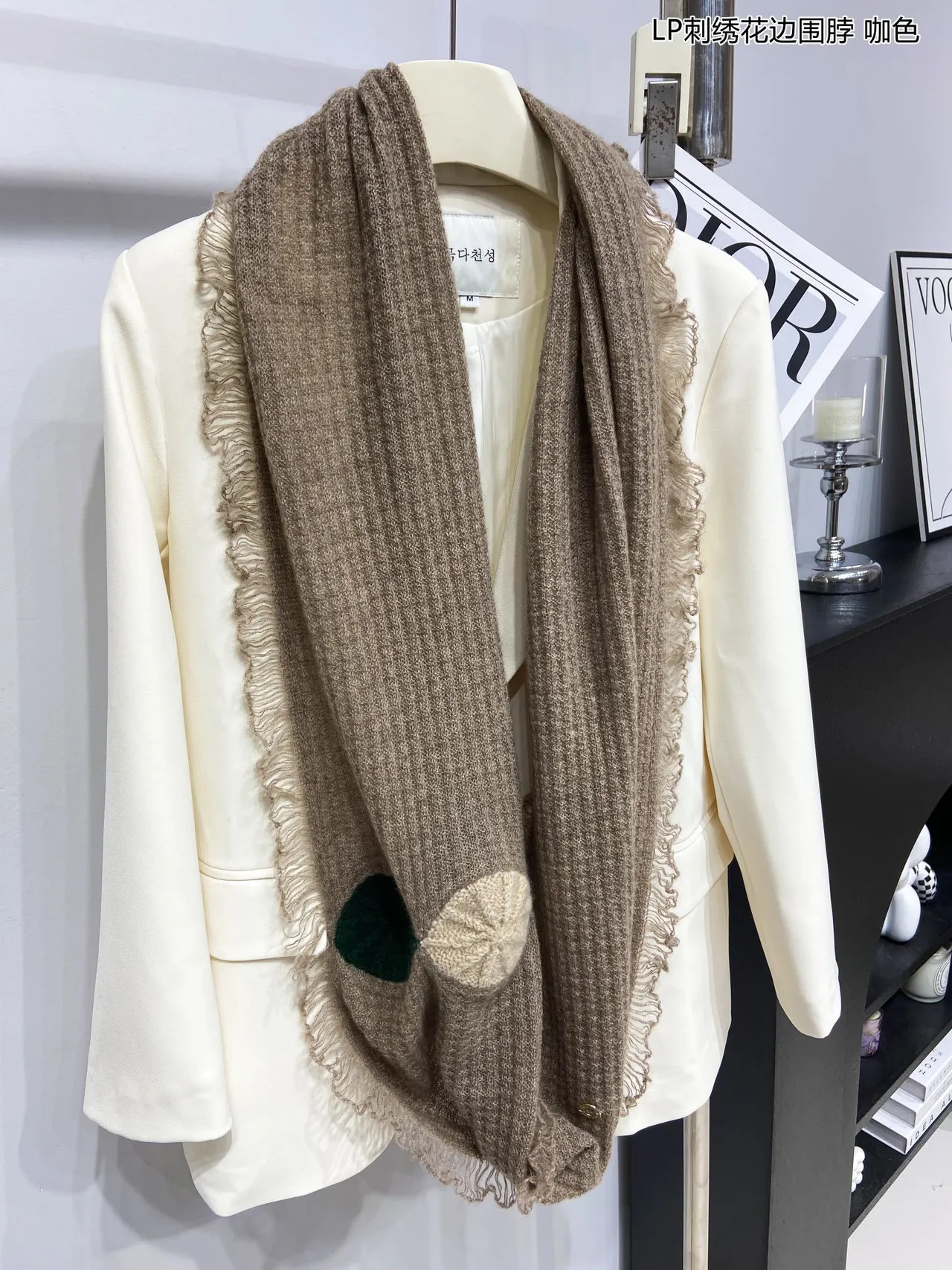 Loro Piana Brown Green Embroidered Floral Motifs Fringed Hem Scarve 8