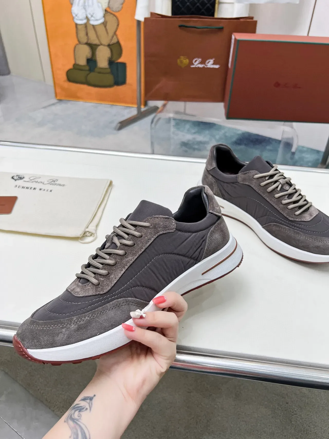 Loro Piana 灰色麂皮和尼龙生活方式运动鞋 3