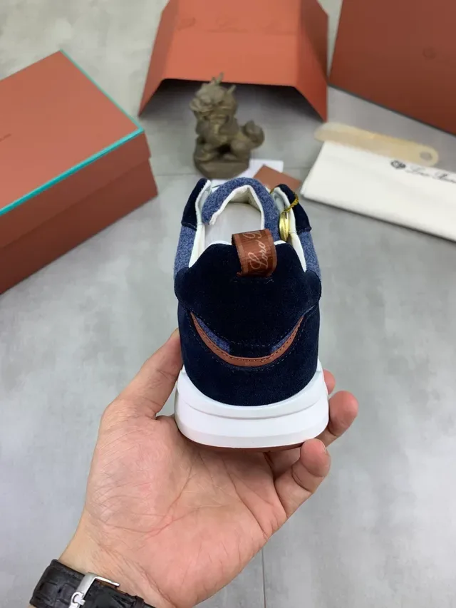 Loro Piana Navy Brown Sneakers tige mélange laine overlays daim 4