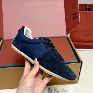 Loro Piana Navy Suede and Fabric Low-Top Lifestyle Sneaker