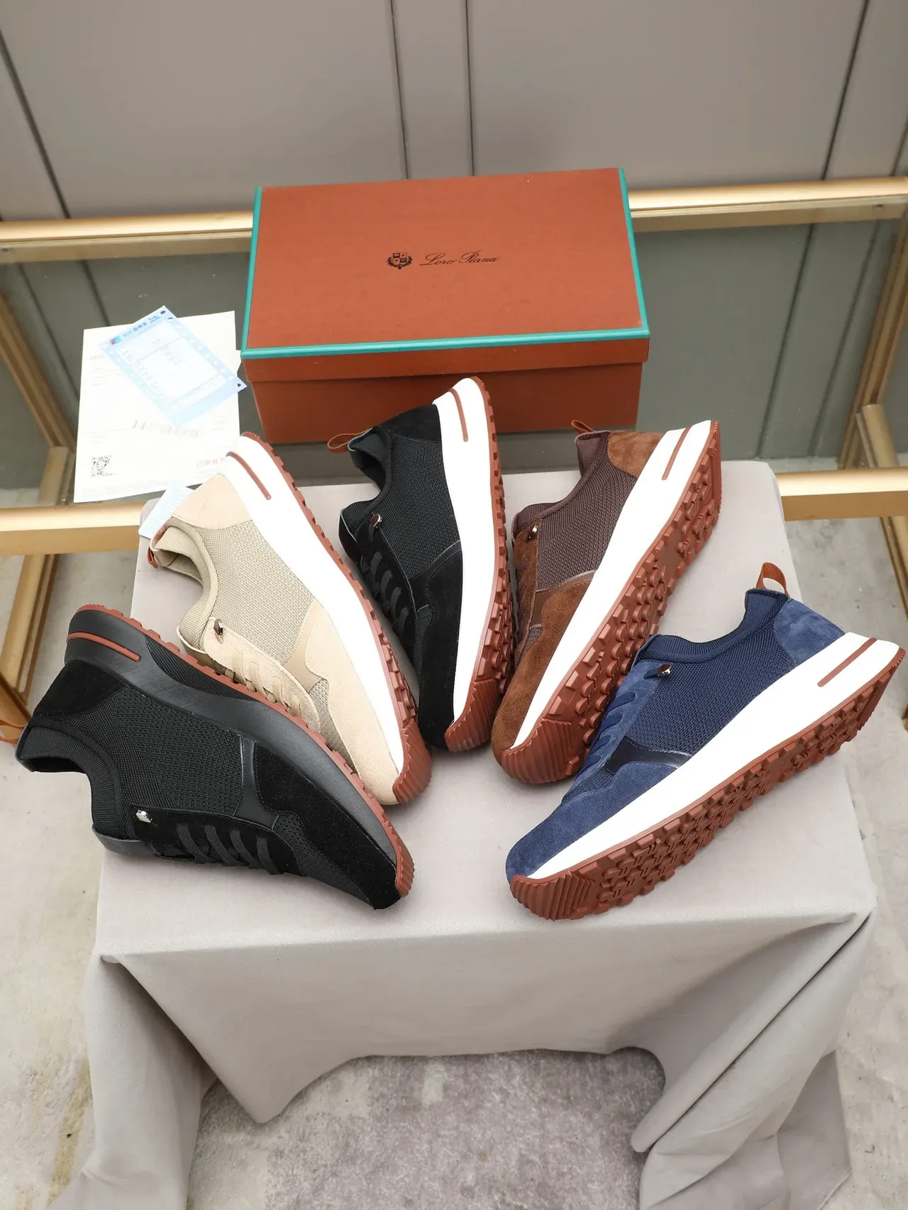 Loro Piana Summer Walk حذاء أسلوب حياة أزرق بحري شبكة وسويد 2