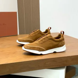 Loro Piana 棕色麂皮和纺织生活方式运动鞋
