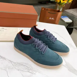 Loro Piana 湖水绿麂皮针织领生活方式运动鞋