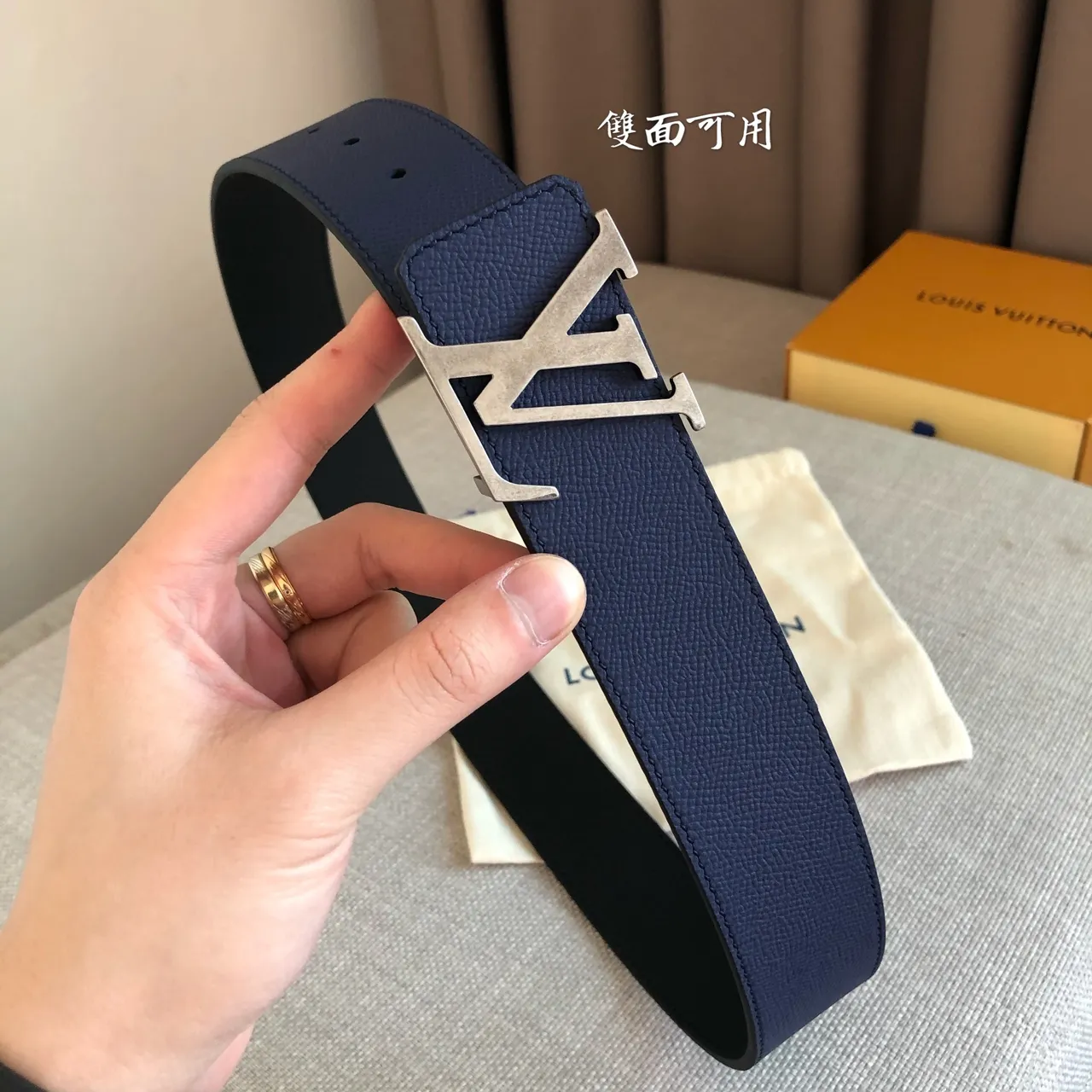 Louis Vuitton 40mm Smooth Black Navy Grain Two-Tone Leather Belt 5