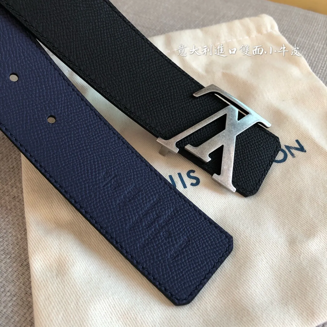 Louis Vuitton 40mm Smooth Black Navy Grain Two-Tone Leather Belt 6