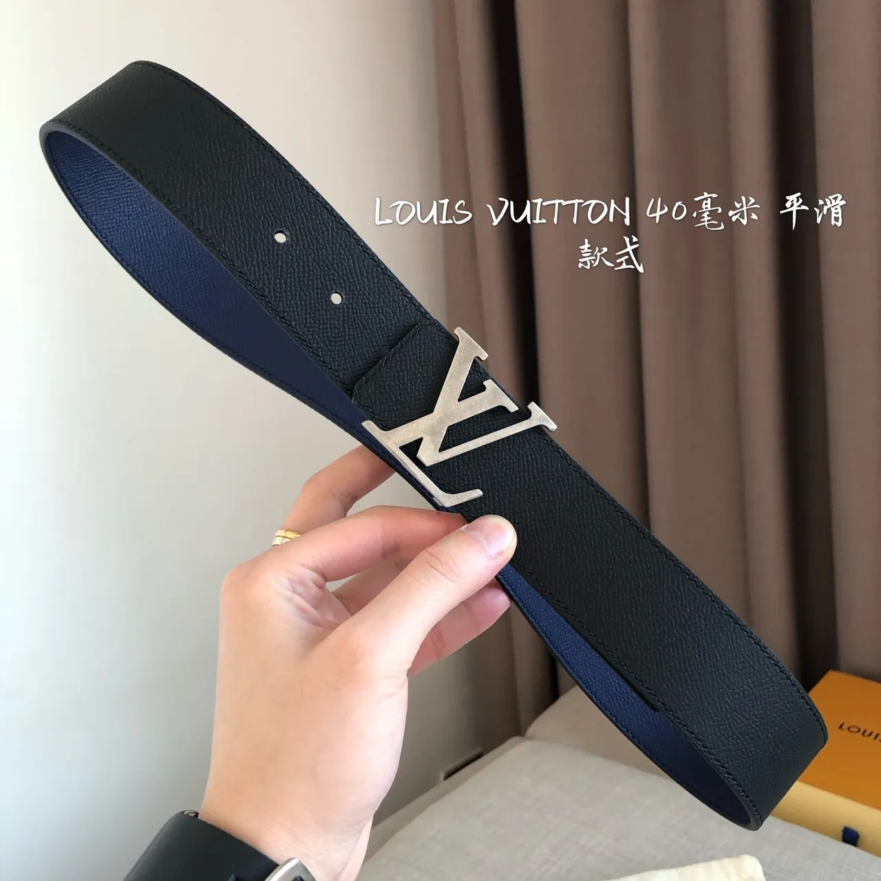 Louis Vuitton 40mm Smooth Black Navy Grain Two-Tone Leather Belt 7