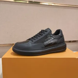 Louis Vuitton All-Black Crocodile-Embossed Platform Lifestyle Sneaker
