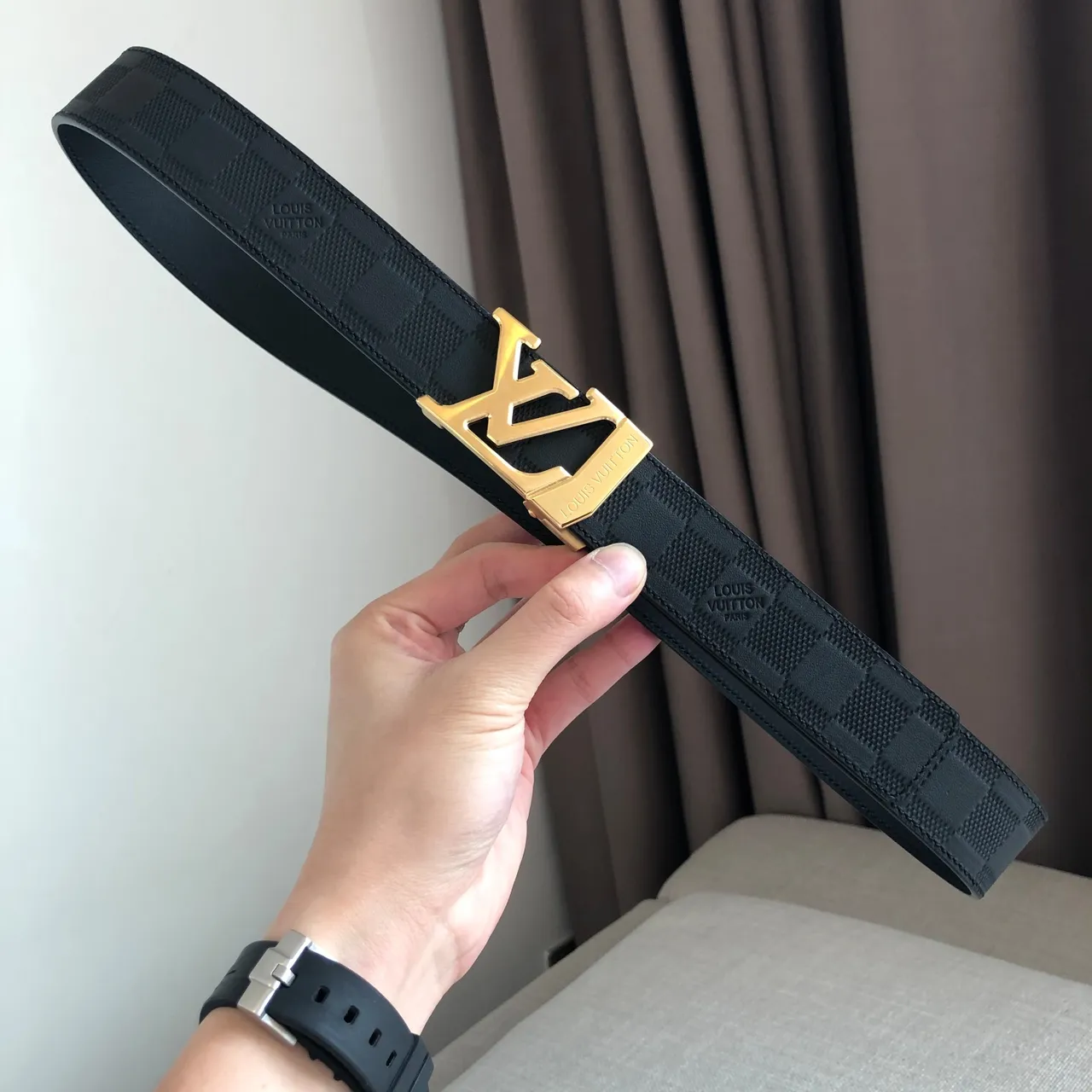 Louis Vuitton অটোমেটিক বেল্ট Damier Graphite চামড়া বেল্ট 4