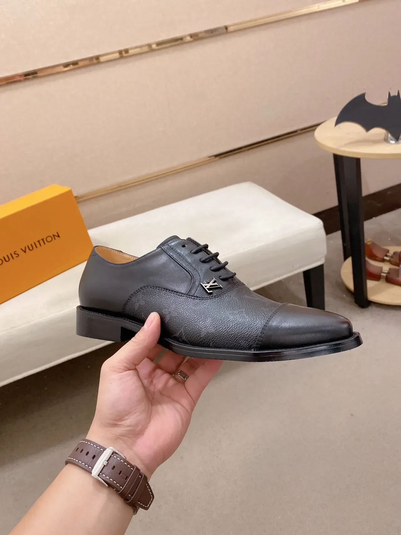 Louis Vuitton काला भूरे कैप टू टेक्स्चर्ड लेदर वैंप ऑक्सफोर्ड जूते 4