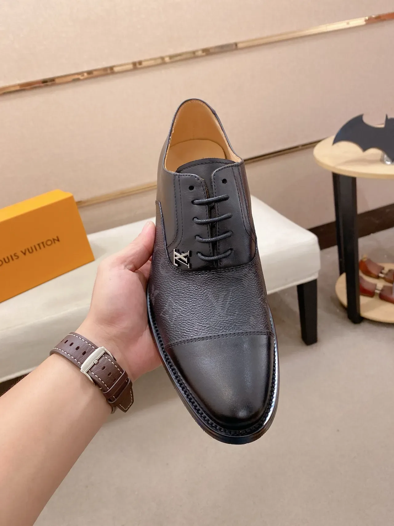 Louis Vuitton काला भूरे कैप टू टेक्स्चर्ड लेदर वैंप ऑक्सफोर्ड जूते 5