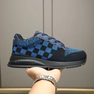 Louis Vuitton Zapatillas Lifestyle Negro Azul Tejido Cuadrillé Superior Borde de Cuello Ondulado