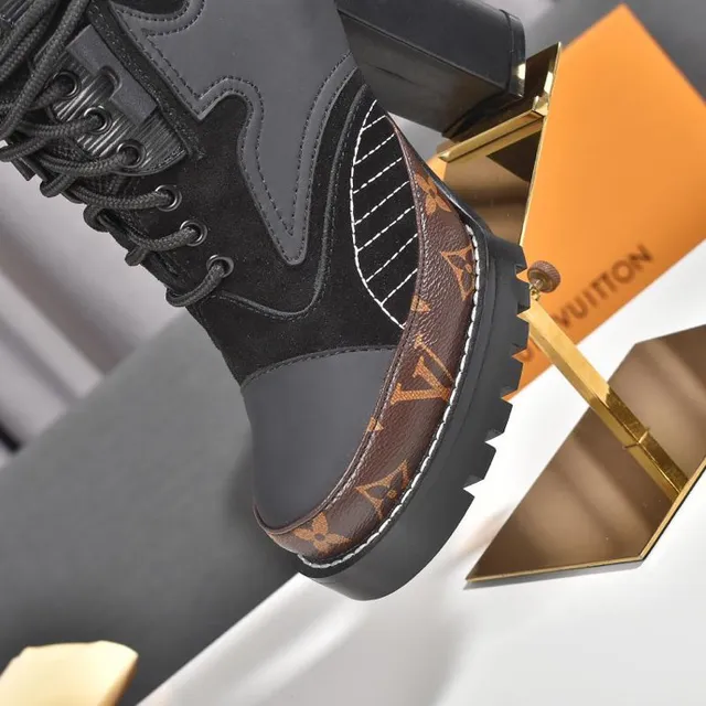 Louis Vuitton 黑色棕色厚底平台混合材质鞋面踝靴 2
