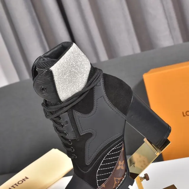 Louis Vuitton 黑色棕色厚底平台混合材质鞋面踝靴 3