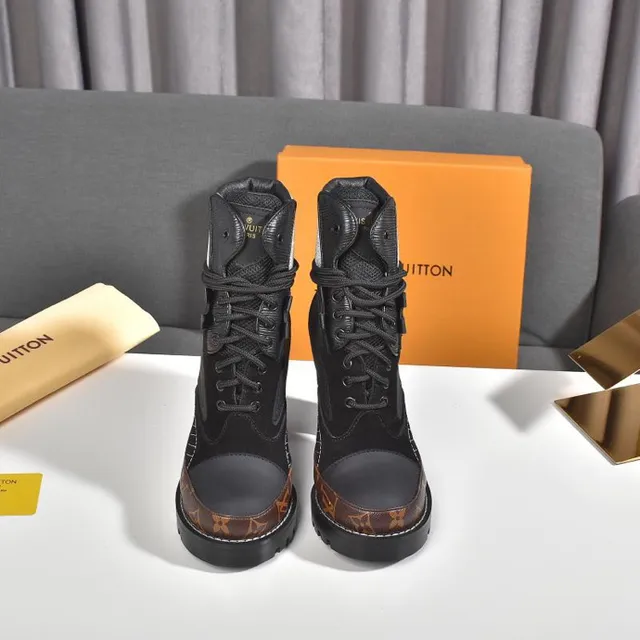 Louis Vuitton 黑色棕色厚底平台混合材质鞋面踝靴 6