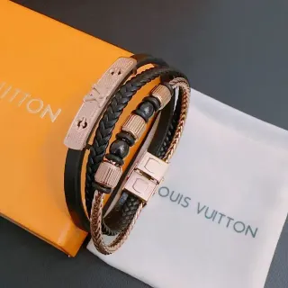 Louis Vuitton Black Gold Braided Leather Beaded Jewelry