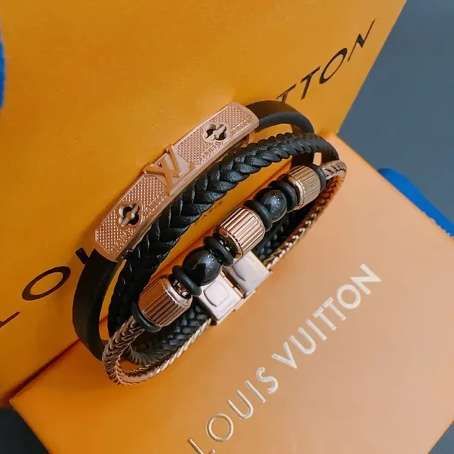 Louis Vuitton काला सोना बुना चमड़ा मोती ज्वेलरी 3