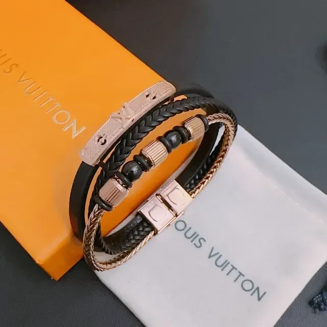 Louis Vuitton काला सोना बुना चमड़ा मोती ज्वेलरी 5