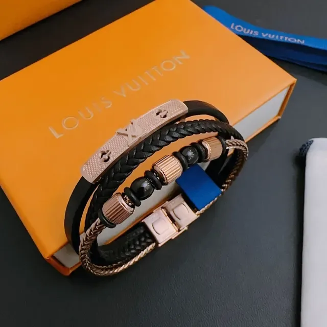 Louis Vuitton काला सोना बुना चमड़ा मोती ज्वेलरी 6