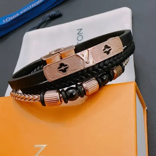 Louis Vuitton काला सोना बुना चमड़ा मोती ज्वेलरी 8