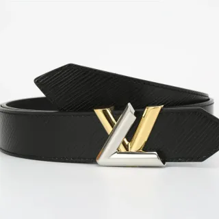 Louis Vuitton Negro Dorado Diagonal Epi-Grain Dos Tonos LV Monogram Hebilla Cinturón de cuero