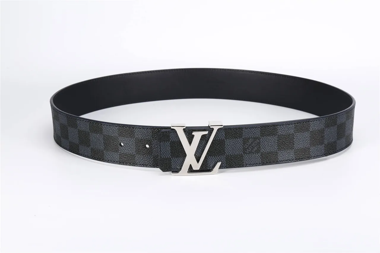 Louis Vuitton Black Gray Damier Graphite Check Pattern Polished Silver-Tone LV Monogram Buckle Leather Belt 6
