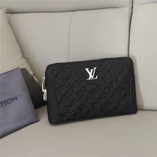 Louis Vuitton Black Silver Embossed Monogram Leather LV Logo Handbag
